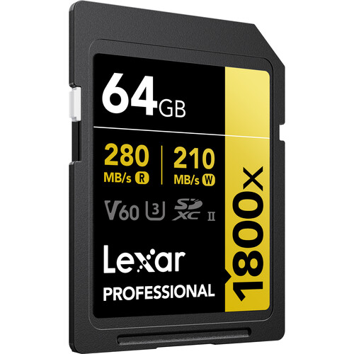Lexar 64GB 280 Mbps Professional 1800x UHS-II SDXC Memory Card (GOLD Series)