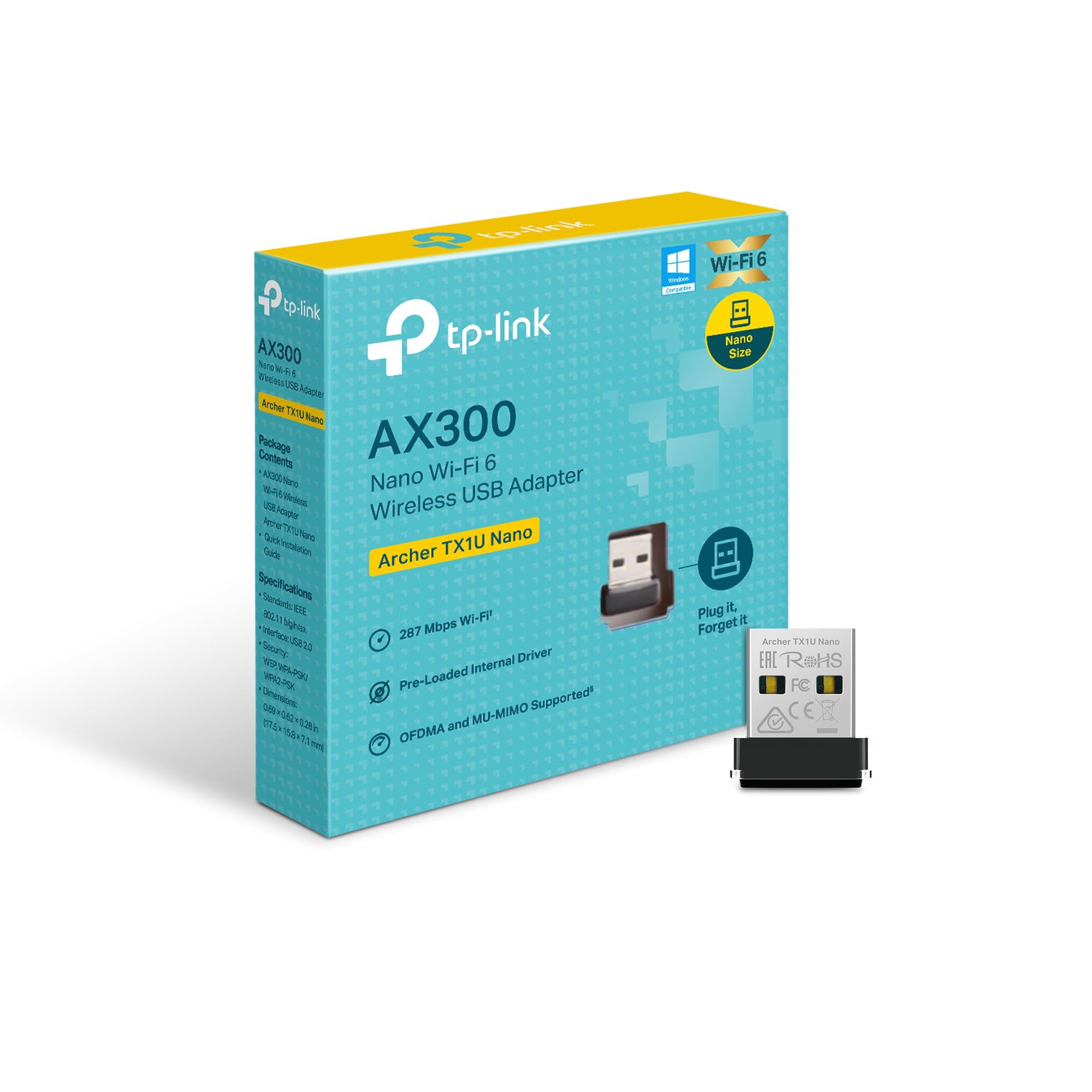 TP-Link AX300 Nano Wi-Fi 6 Wireless USB Adapter-TL-ARCHER TX1U NANO