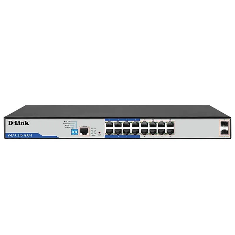 D-Link DGS-F1210-18PS-E 16-port Gigabit Long Range 250m PoE+ Smart Switch